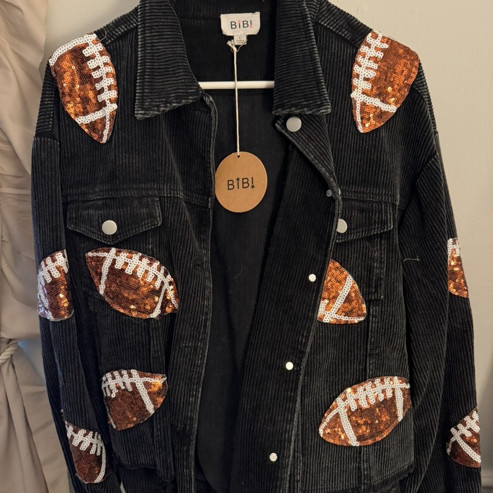 BiBi Black sequin football Corduroy Jacket